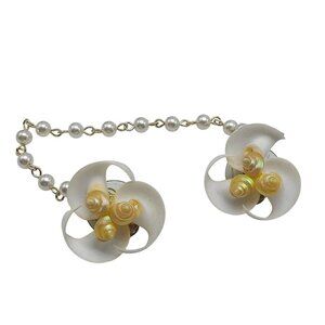 Vintage Shell Pearl Clip-On Sweater Guard Chain 1950s Retro Jewelry Accessory